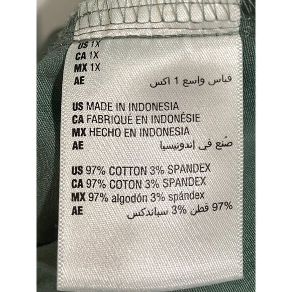 On 34th Womens Olive Green Elastic Waist Wide-Leg Pants 1X Cotton Blend - Picture 11 of 14